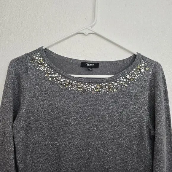 Premise Sweater  Silver Metallic Sequin Crewneck - Picture 3 of 5
